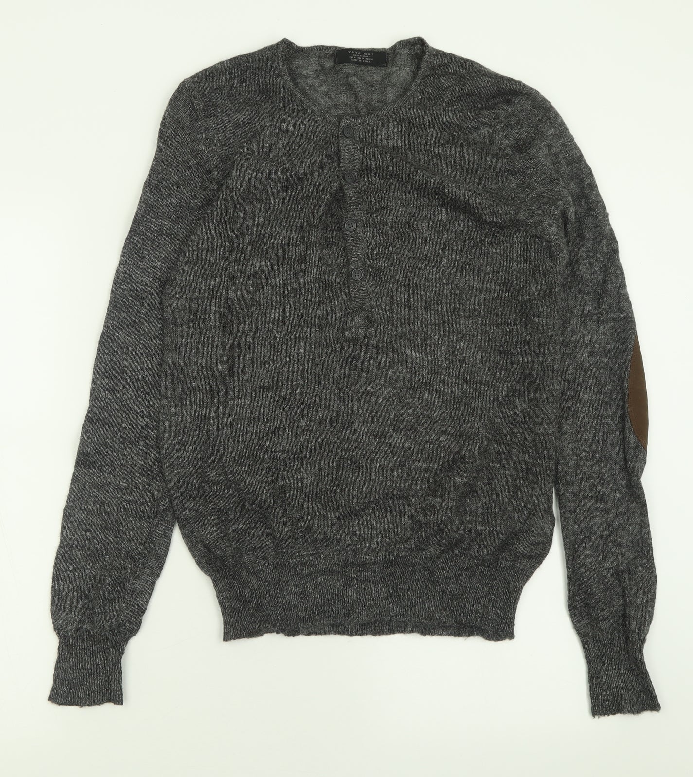 Zara Mens Grey Crew Neck  Acrylic Pullover Jumper Size M