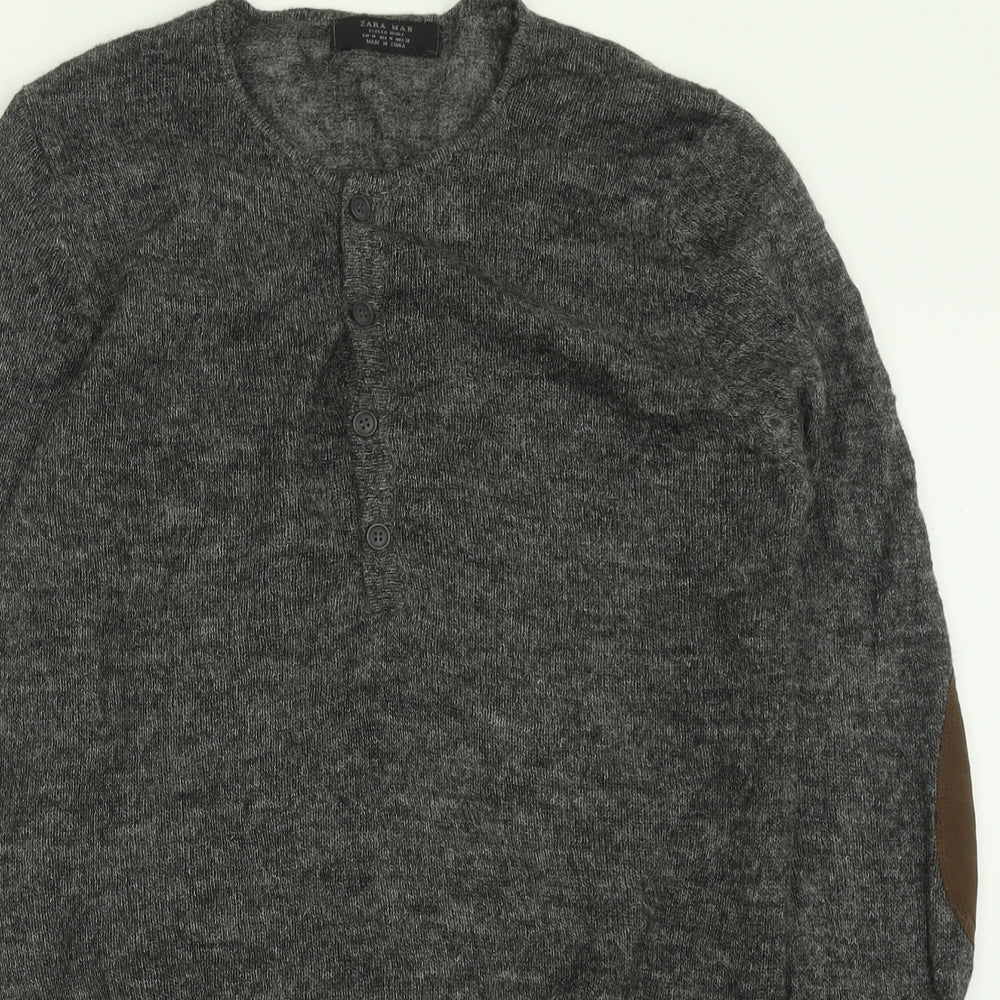 Zara Mens Grey Crew Neck  Acrylic Pullover Jumper Size M