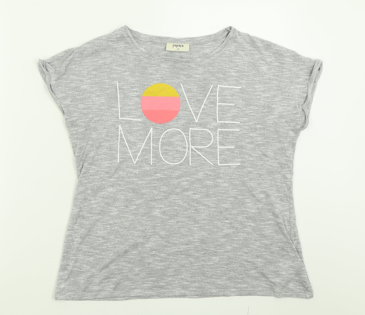 Papaya Womens Grey  Viscose Basic T-Shirt Size 12 Crew Neck - love more