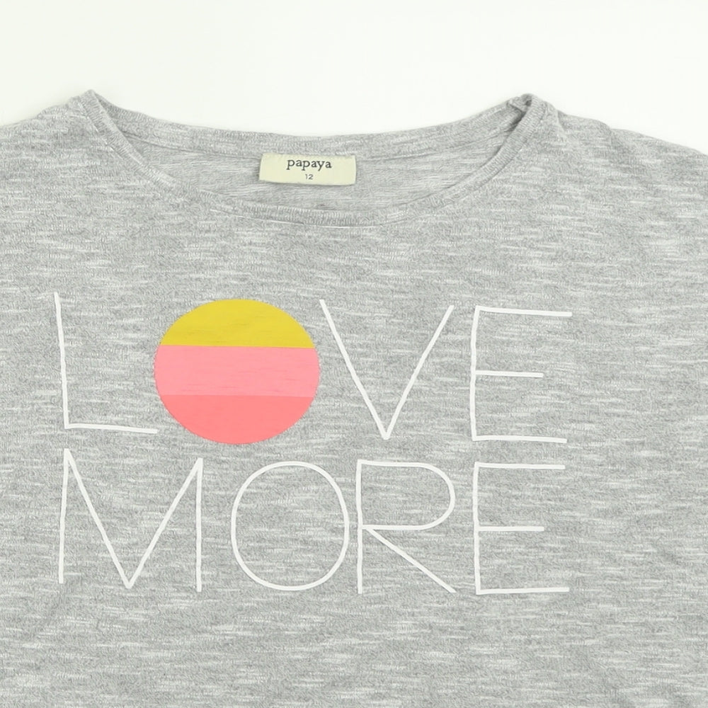 Papaya Womens Grey  Viscose Basic T-Shirt Size 12 Crew Neck - love more