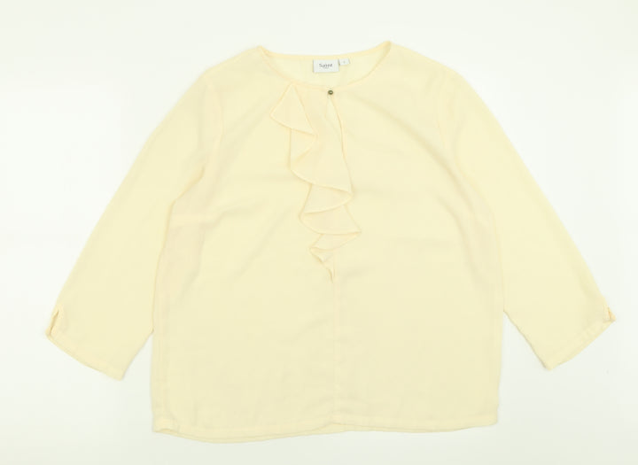 Saint Tropez Clothing Womens Ivory Polyester Basic Blouse Size L Crew Neck