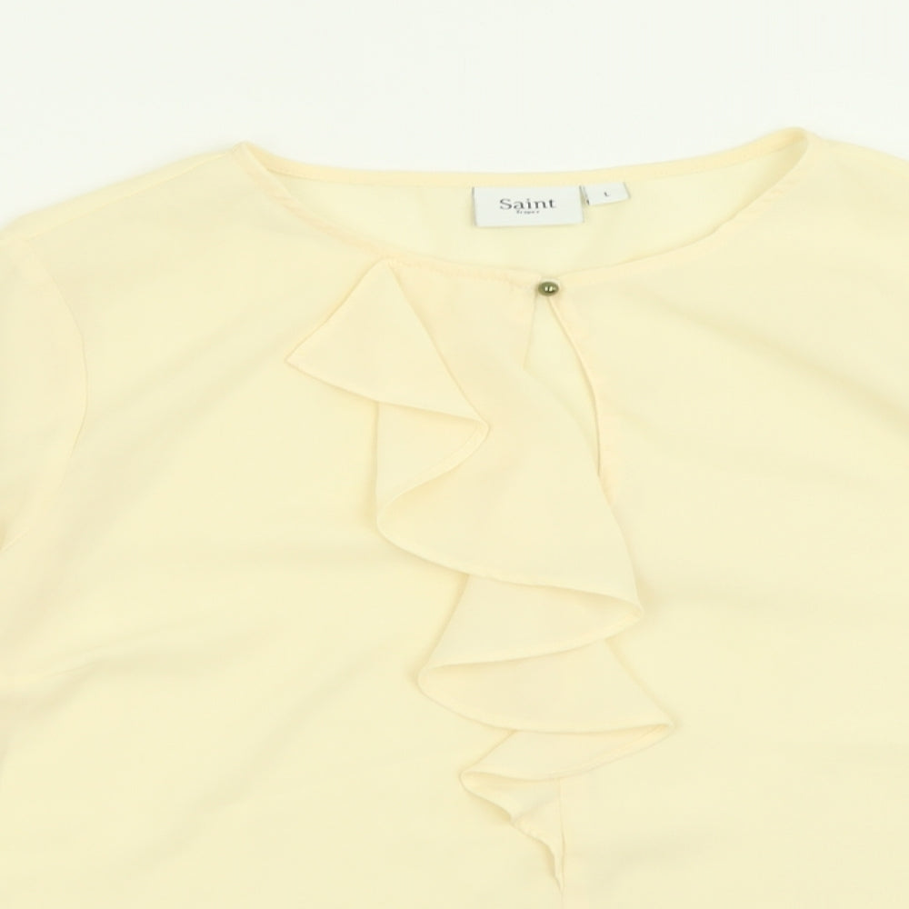 Saint Tropez Clothing Womens Ivory  Polyester Basic Blouse Size L Crew Neck