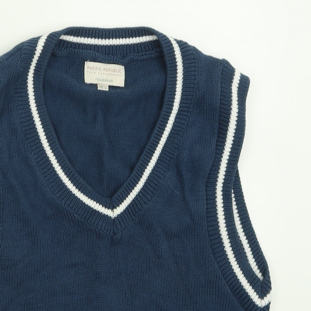 Pull&Bear Womens Blue V-Neck  Acrylic Vest Jumper Size L