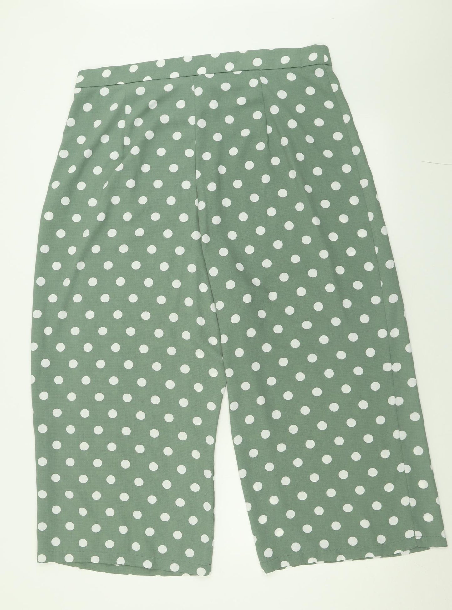 Primark Womens Green Polka Dot Polyester Cropped Trousers Size 20 L22 in Regular Zip