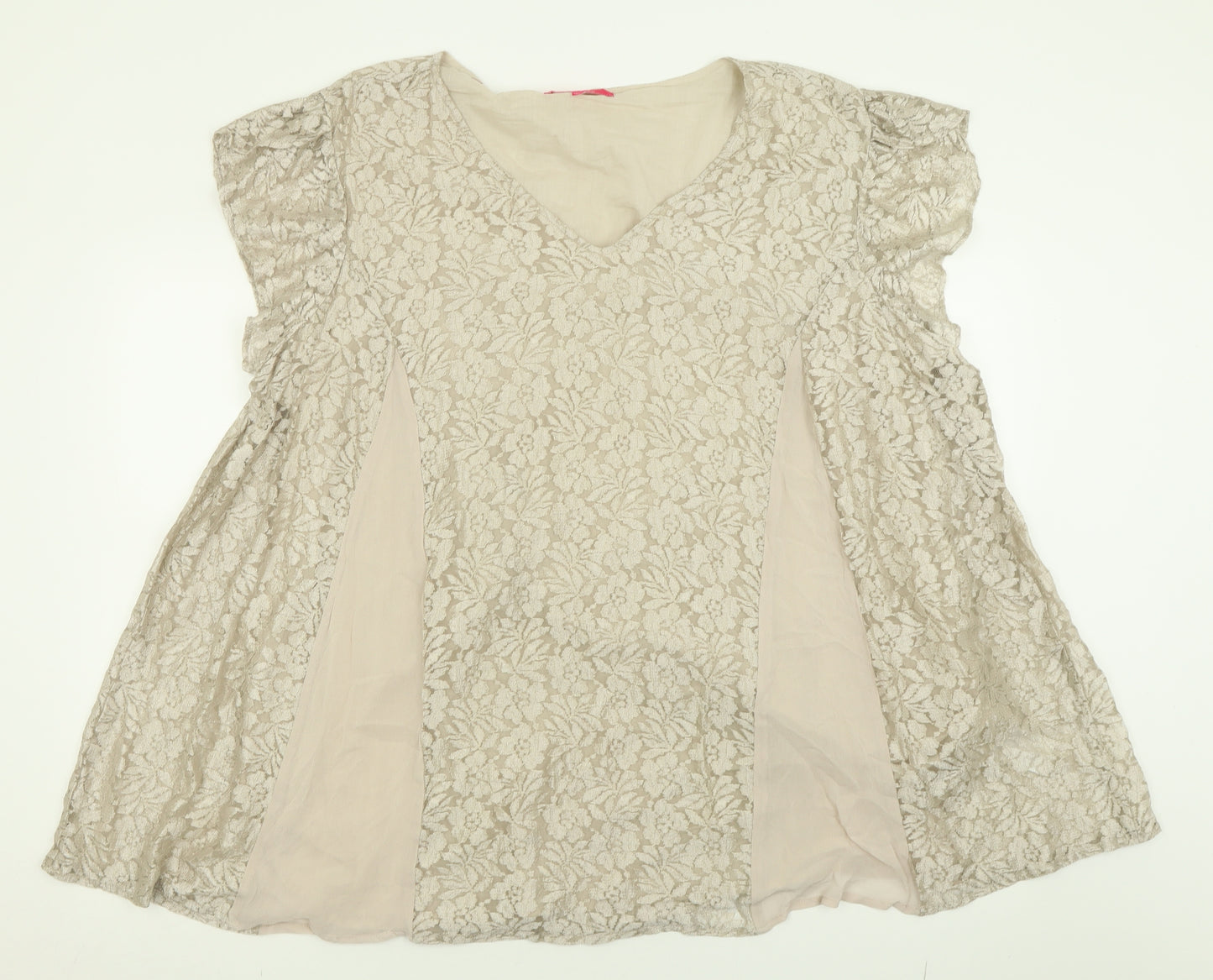 Together Womens Beige Floral Viscose Basic Blouse Size 30 V-Neck