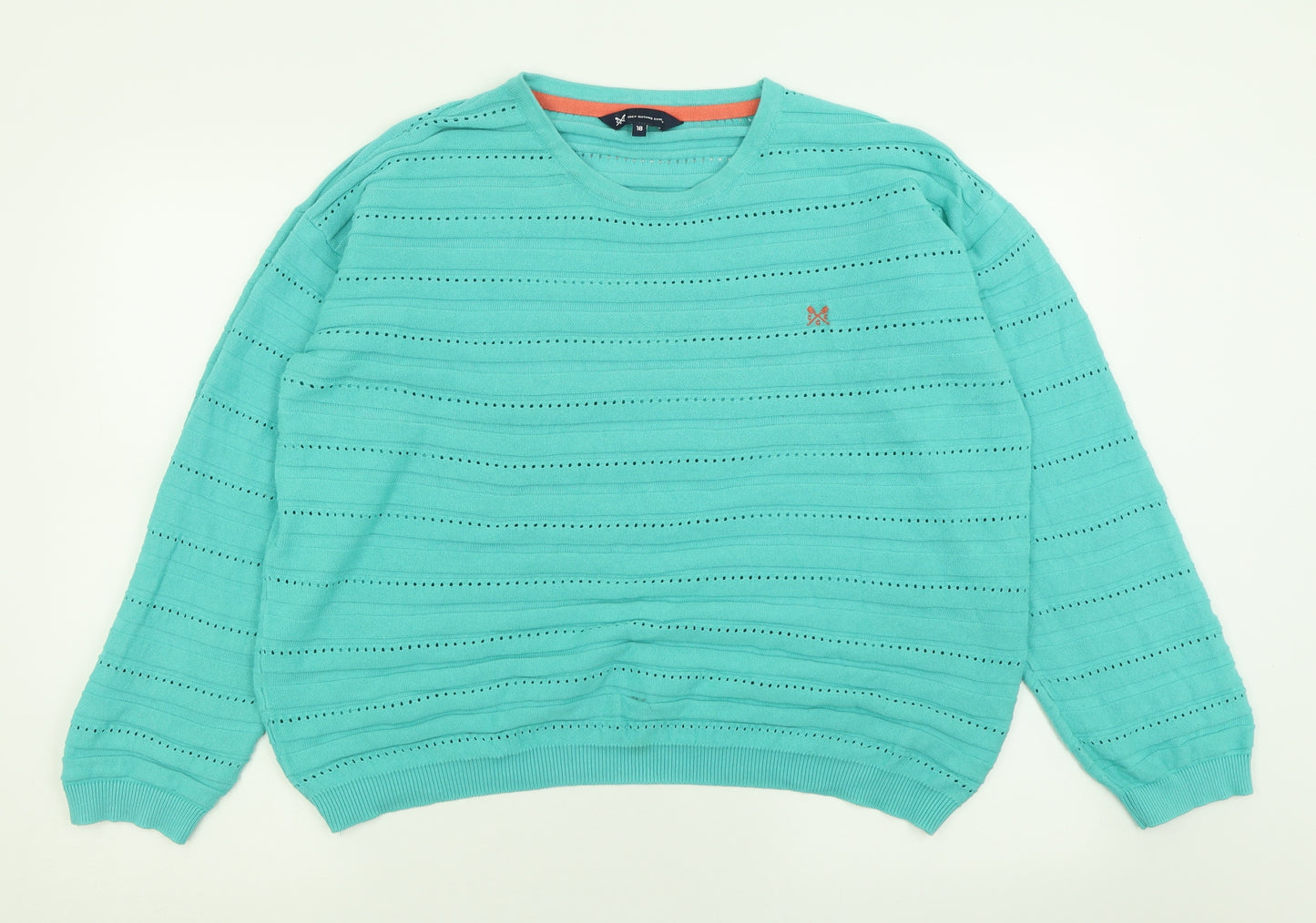 Crew Clothing Womens Green Crew Neck  Cotton Pullover Jumper Size 18