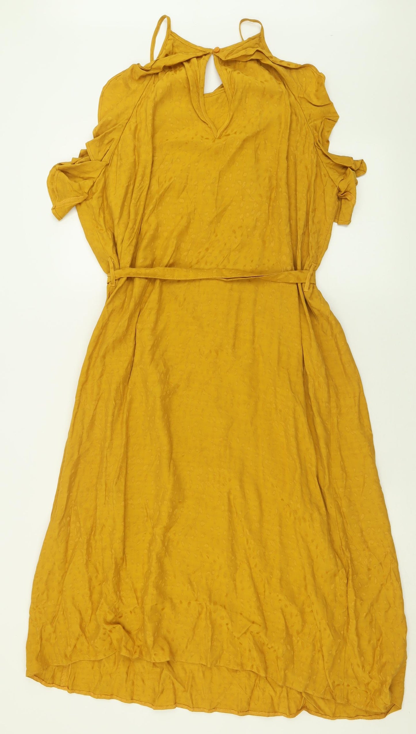 Papaya Womens Yellow Polka Dot Viscose A-Line  Size 18  Square Neck Pullover