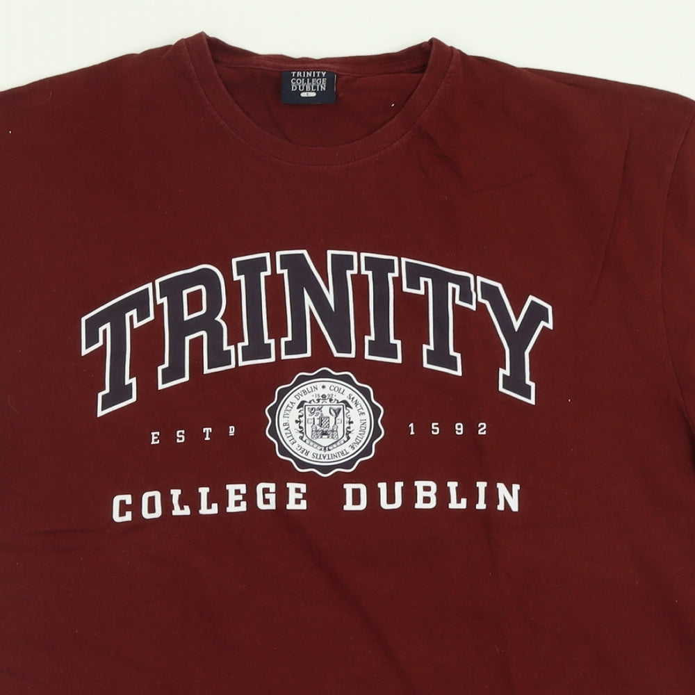 Trinity Mens Red  Cotton  T-Shirt Size L Crew Neck
