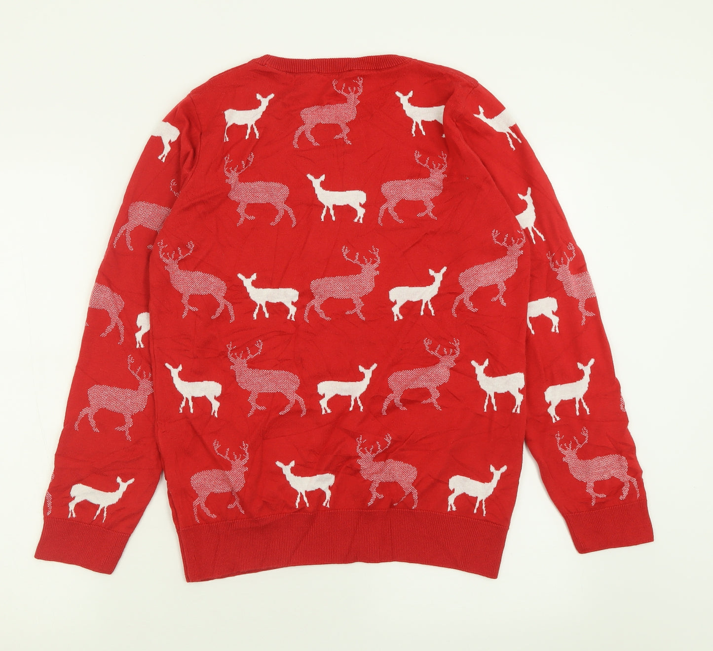 TU Womens Red Crew Neck Geometric Viscose Pullover Jumper Size 14   - Reindeer