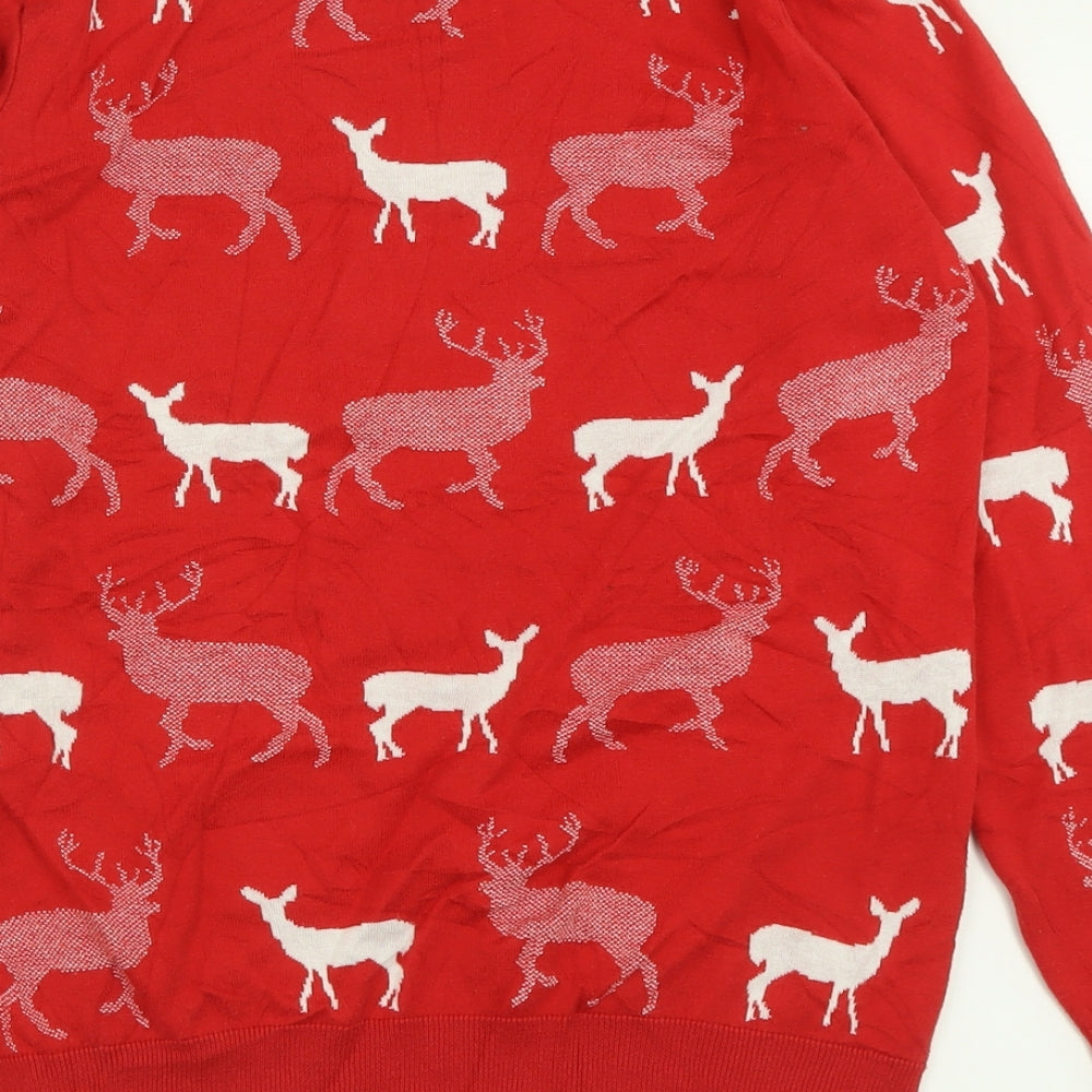TU Womens Red Crew Neck Geometric Viscose Pullover Jumper Size 14   - Reindeer