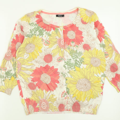 M&Co Womens Multicoloured Crew Neck Floral Cotton Cardigan Jumper Size M