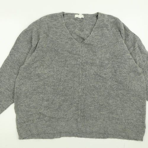 H&M Womens Grey V-Neck  Acrylic Pullover Jumper Size L