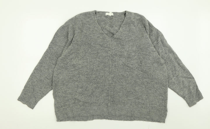 H&M Womens Grey V-Neck Acrylic Pullover Jumper Size L