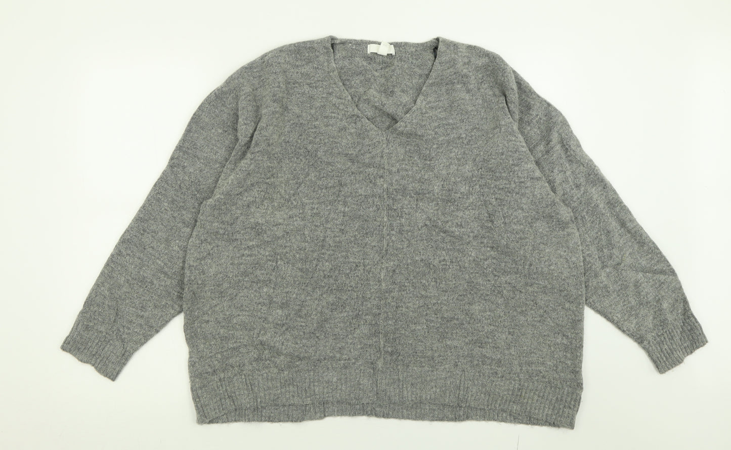 H&M Womens Grey V-Neck  Acrylic Pullover Jumper Size L