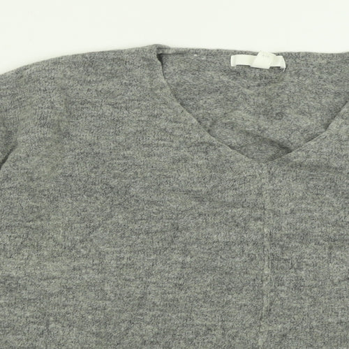 H&M Womens Grey V-Neck  Acrylic Pullover Jumper Size L
