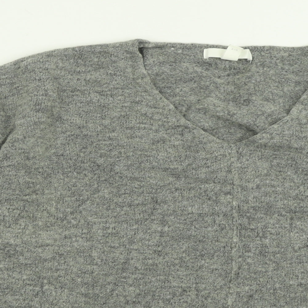 H&M Womens Grey V-Neck  Acrylic Pullover Jumper Size L