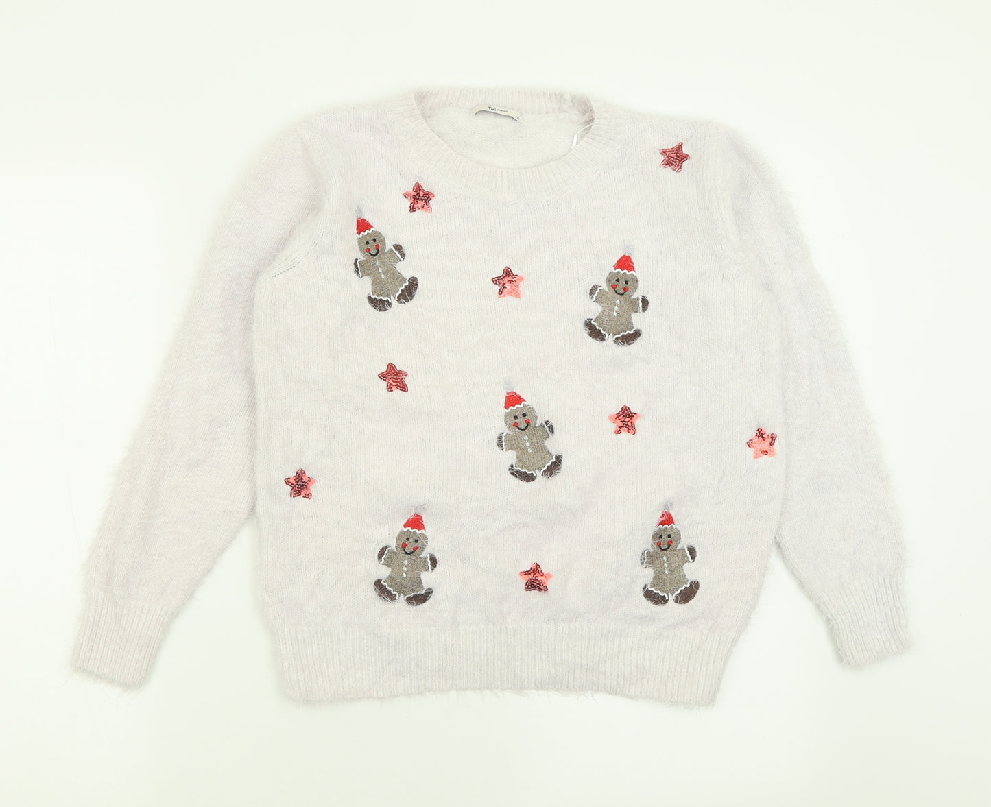 TU Womens Grey Crew Neck Geometric Polyamide Pullover Jumper Size 10   - Christmas Jumper
