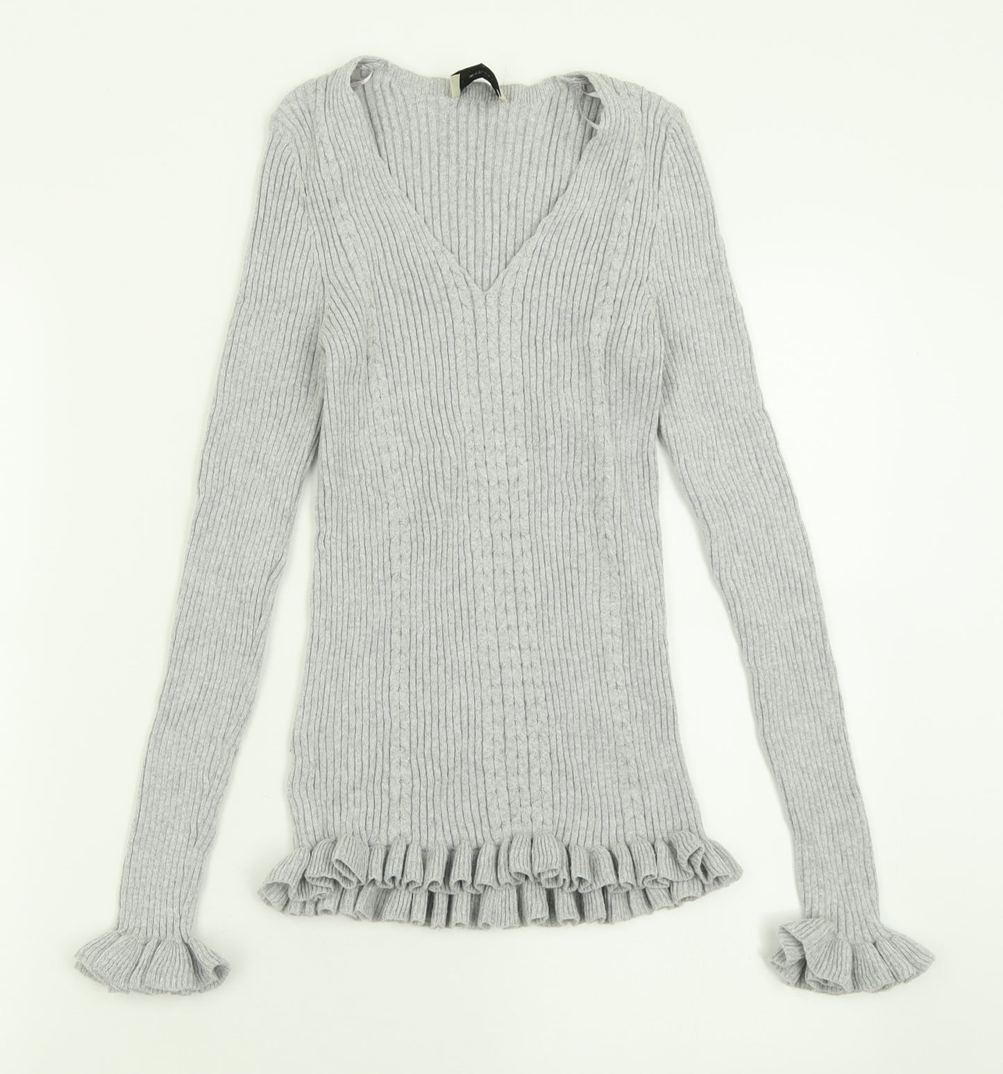 Papaya Womens Grey V-Neck  Polyester Pullover Jumper Size 8