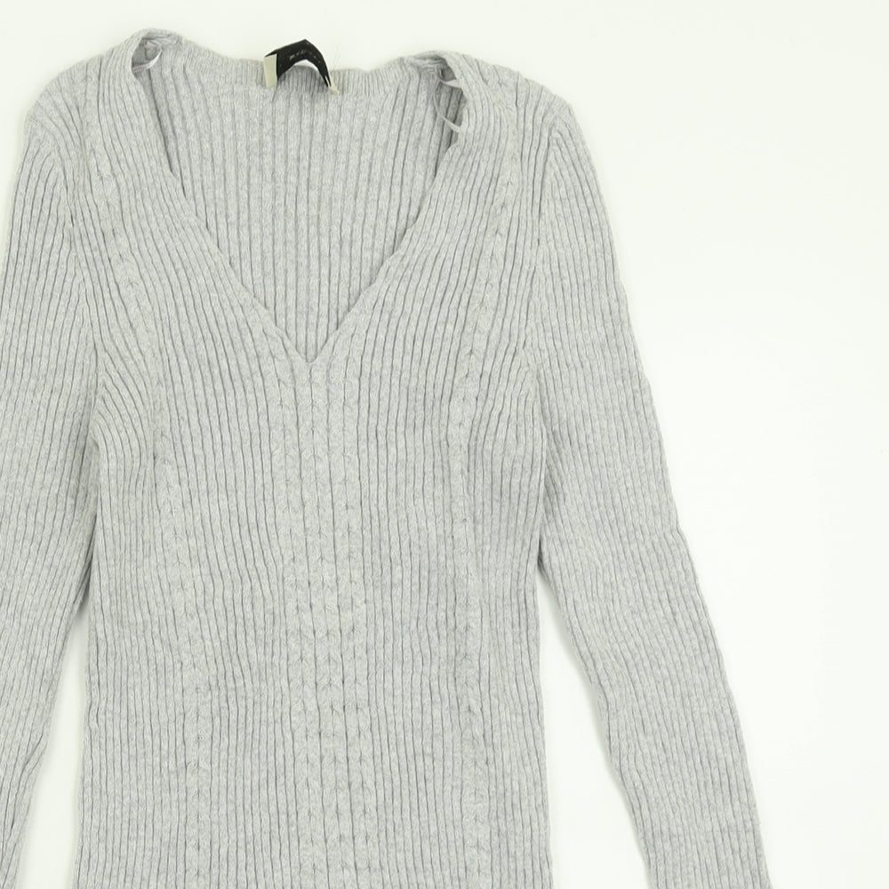 Papaya Womens Grey V-Neck  Polyester Pullover Jumper Size 8