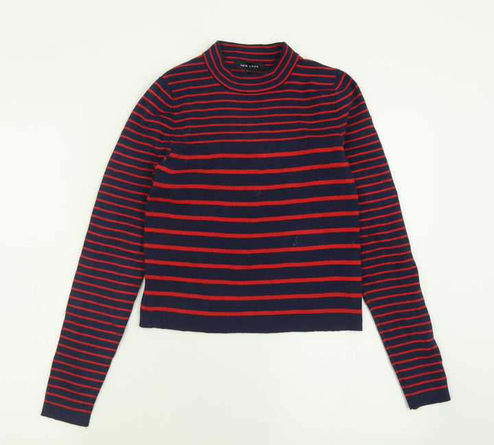 New Look Womens Blue Crew Neck Striped Polyester Pullover Jumper Size 8
