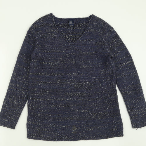 Gap Womens Blue V-Neck  Cotton Pullover Jumper Size S