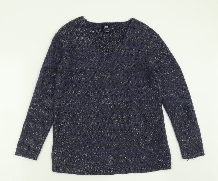 Gap Womens Blue V-Neck Cotton Pullover Jumper Size S