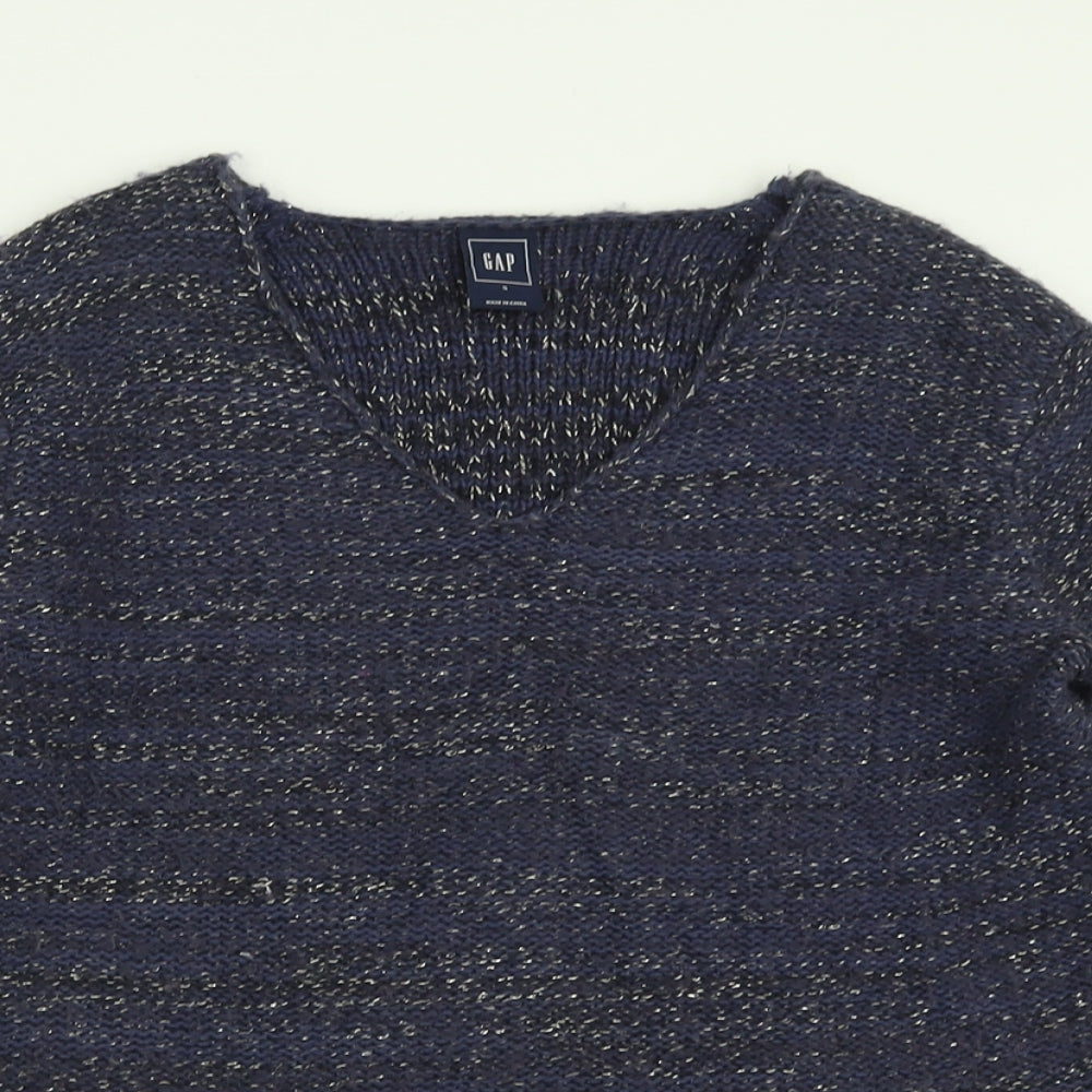 Gap Womens Blue V-Neck  Cotton Pullover Jumper Size S