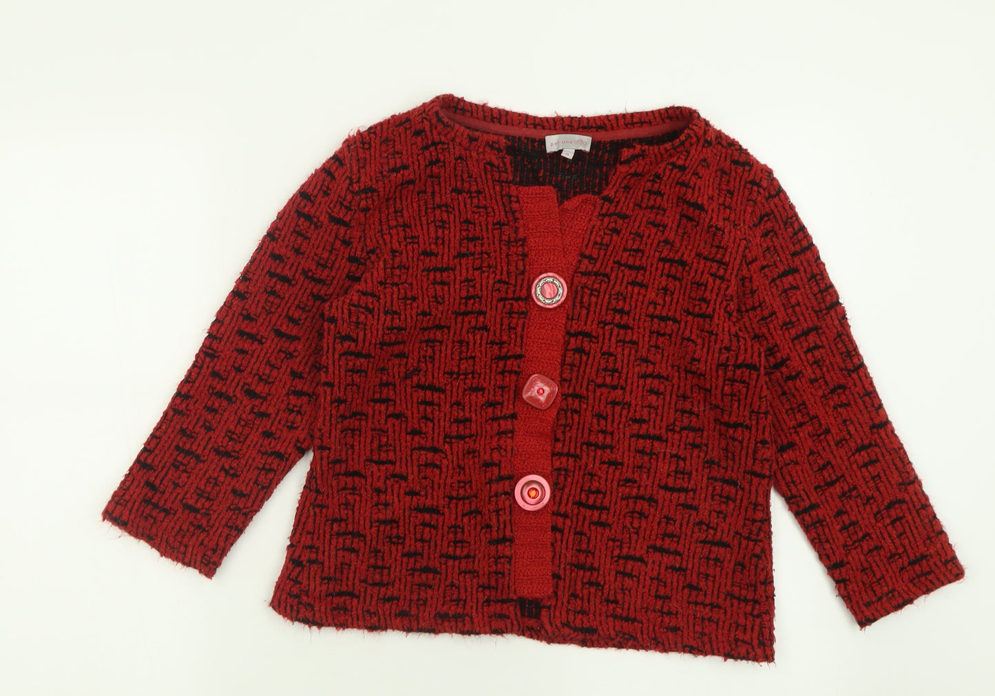Per Una Womens Red V-Neck Geometric Acrylic Cardigan Jumper Size M