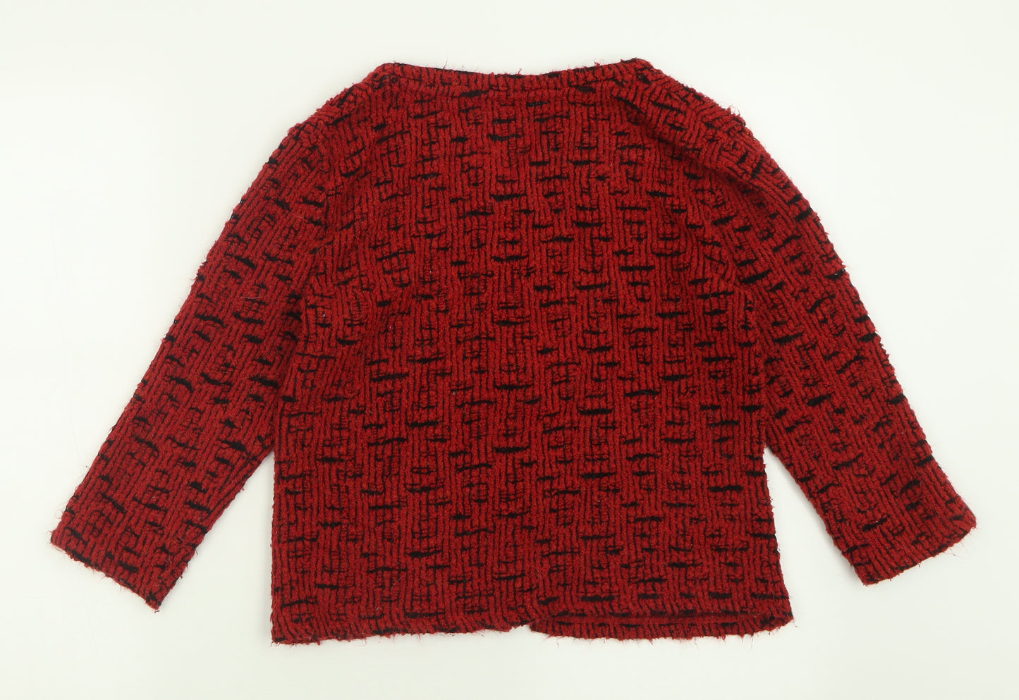 Per Una Womens Red V-Neck Geometric Acrylic Cardigan Jumper Size M