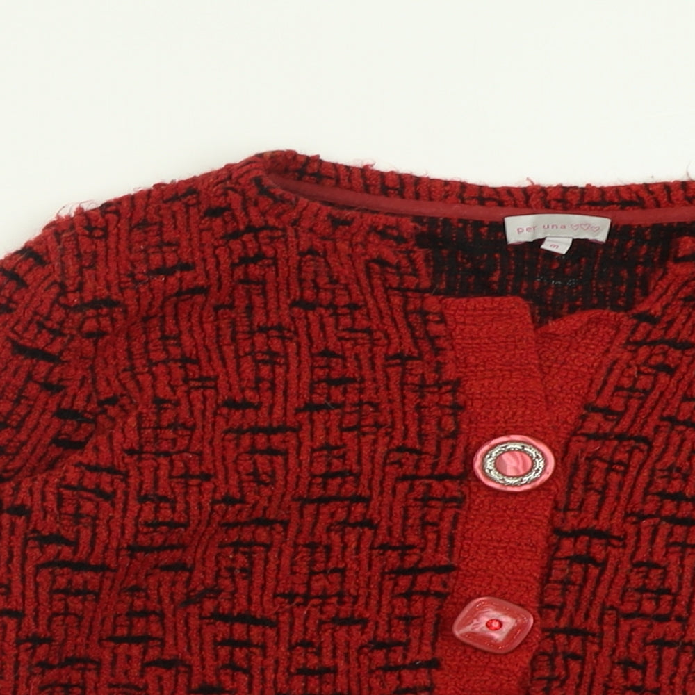 Per Una Womens Red V-Neck Geometric Acrylic Cardigan Jumper Size M