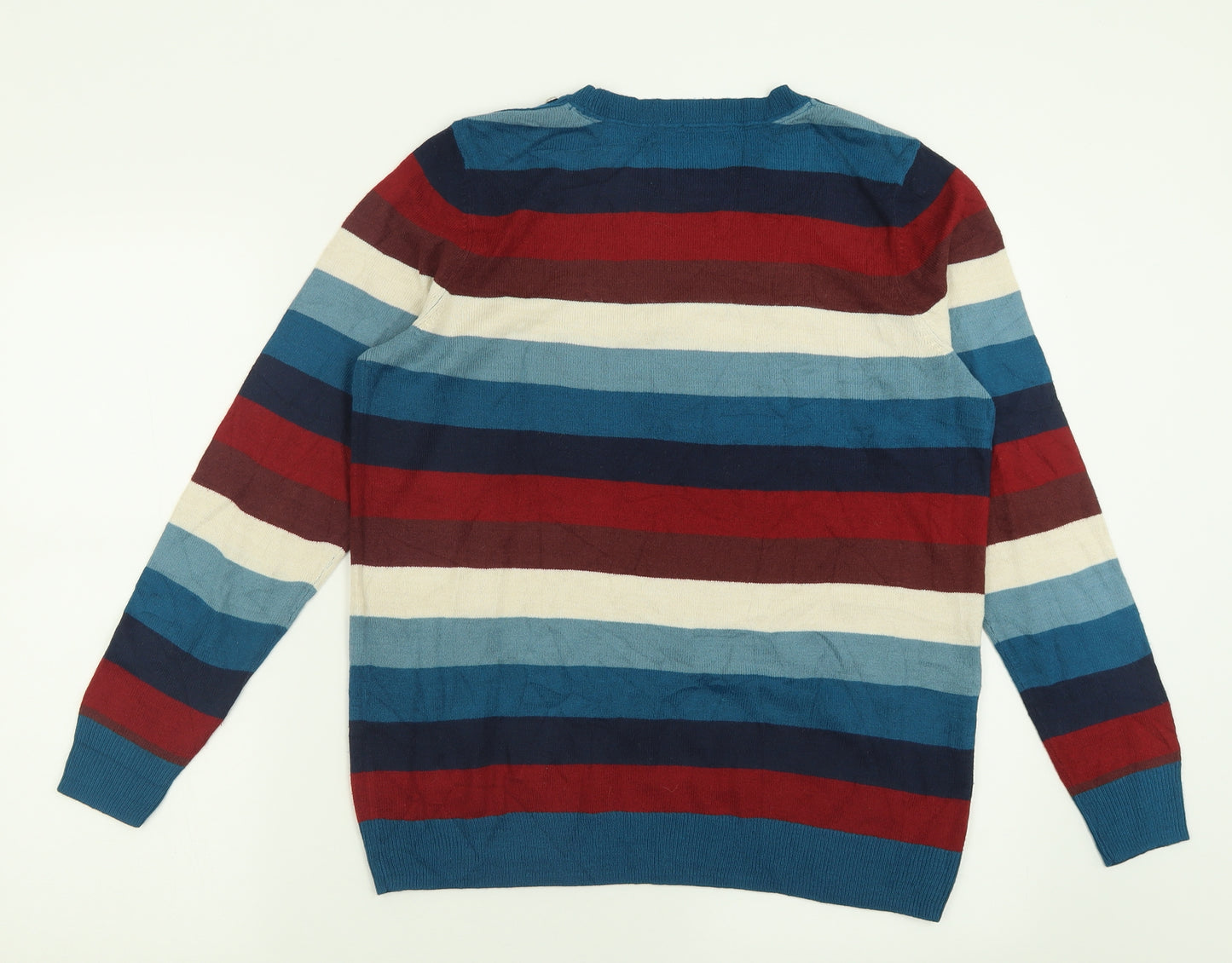 Maine Womens Blue Crew Neck Striped Acrylic Pullover Jumper Size 14
