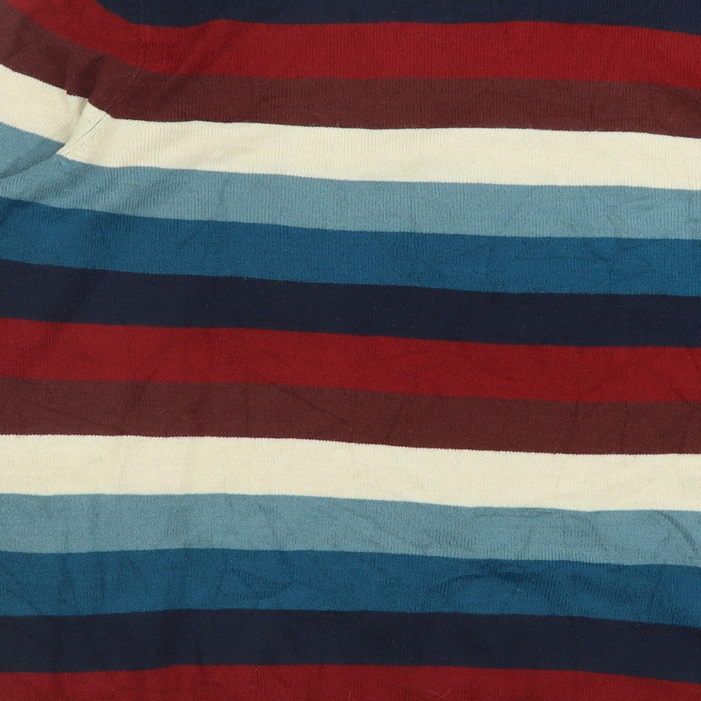 Maine Womens Blue Crew Neck Striped Acrylic Pullover Jumper Size 14