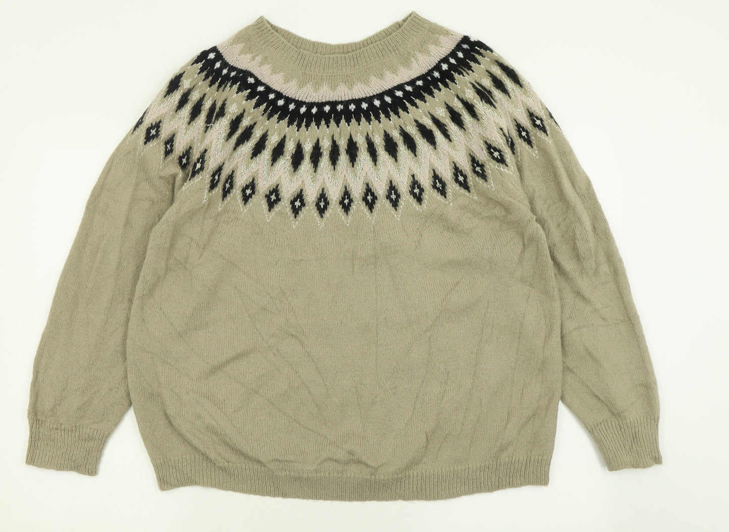 Peacocks Womens Brown Crew Neck Geometric Nylon Pullover Jumper Size XL
