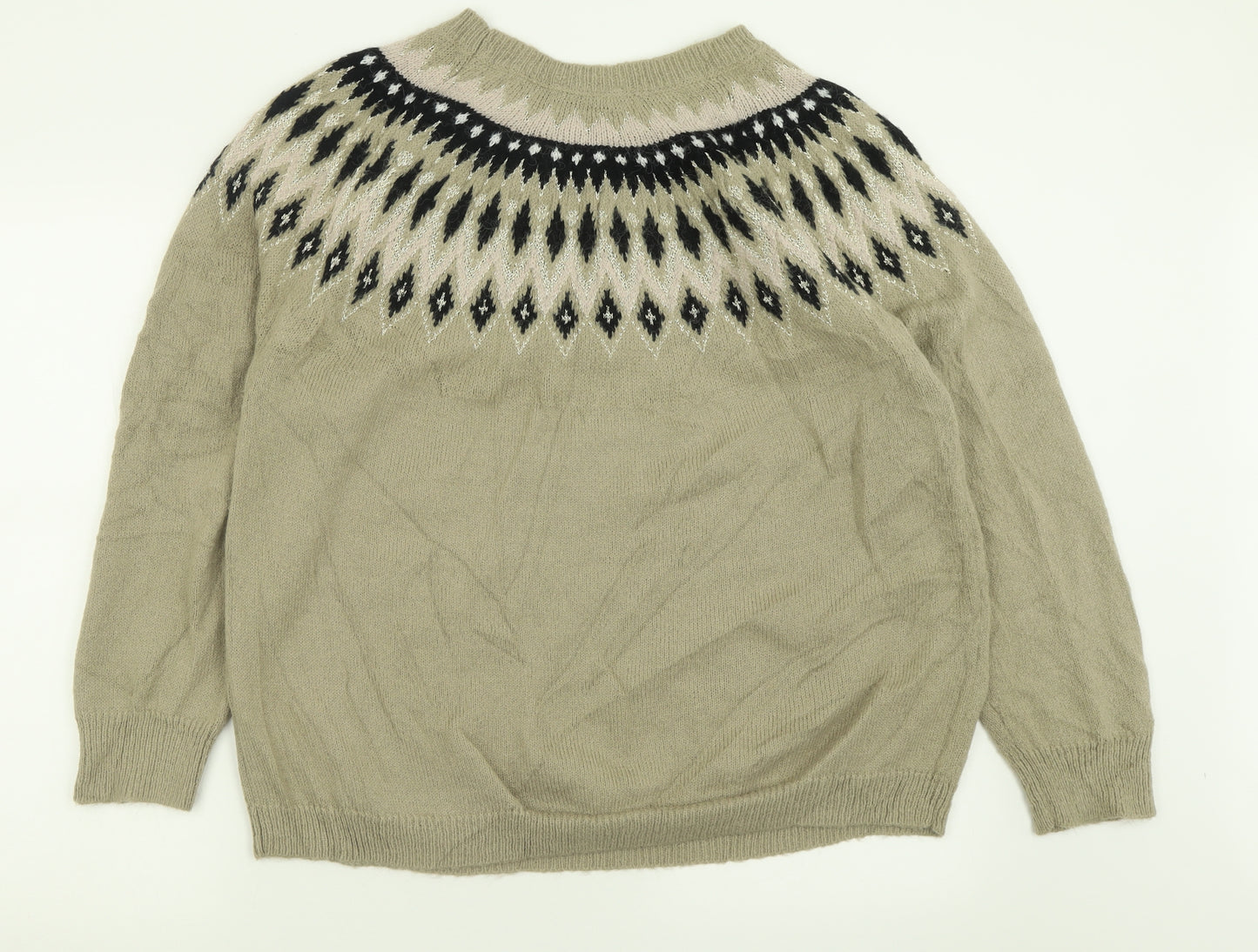Peacocks Womens Brown Crew Neck Geometric Nylon Pullover Jumper Size XL