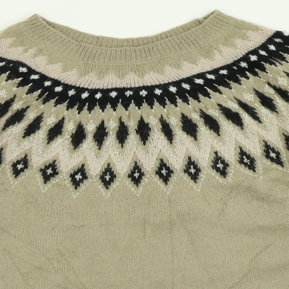 Peacocks Womens Brown Crew Neck Geometric Nylon Pullover Jumper Size XL