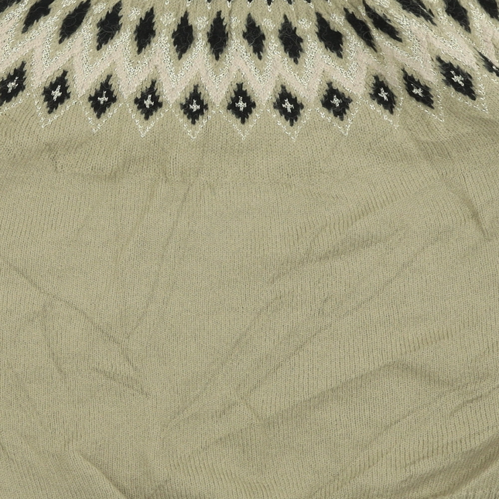 Peacocks Womens Brown Crew Neck Geometric Nylon Pullover Jumper Size XL
