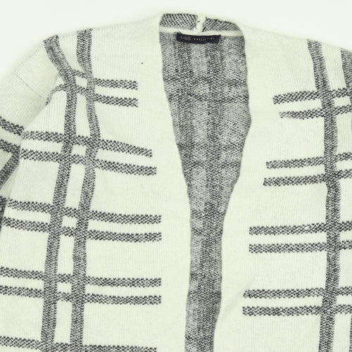 Marks and Spencer Womens White V-Neck Check Acrylic Cardigan Jumper Size M