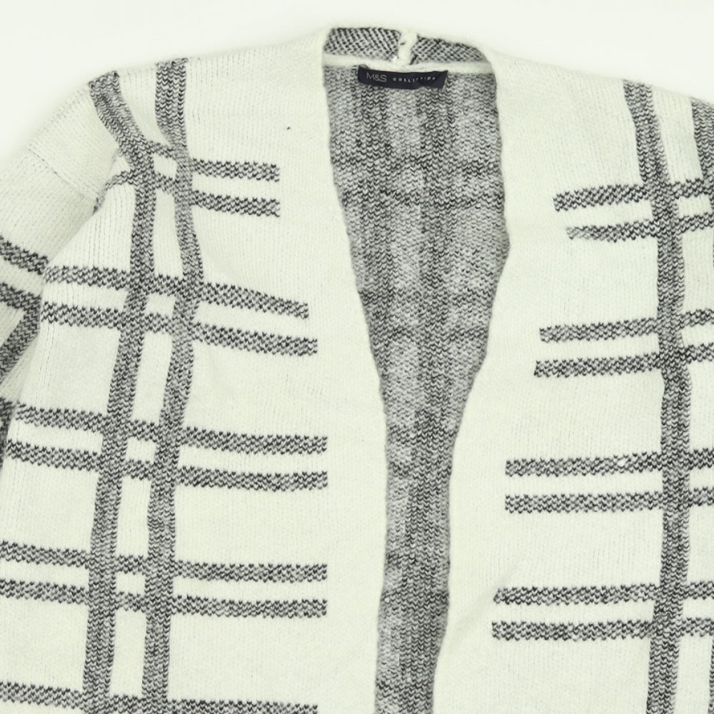 Marks and Spencer Womens White V-Neck Check Acrylic Cardigan Jumper Size M