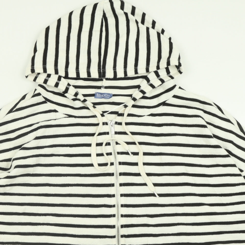 Samoon Womens White Striped Cotton Full Zip Hoodie Size 28  Zip