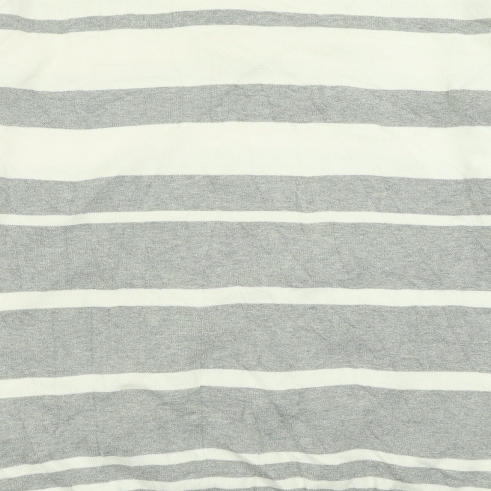 Easy Mens Grey V-Neck Striped Cotton Pullover Jumper Size XL