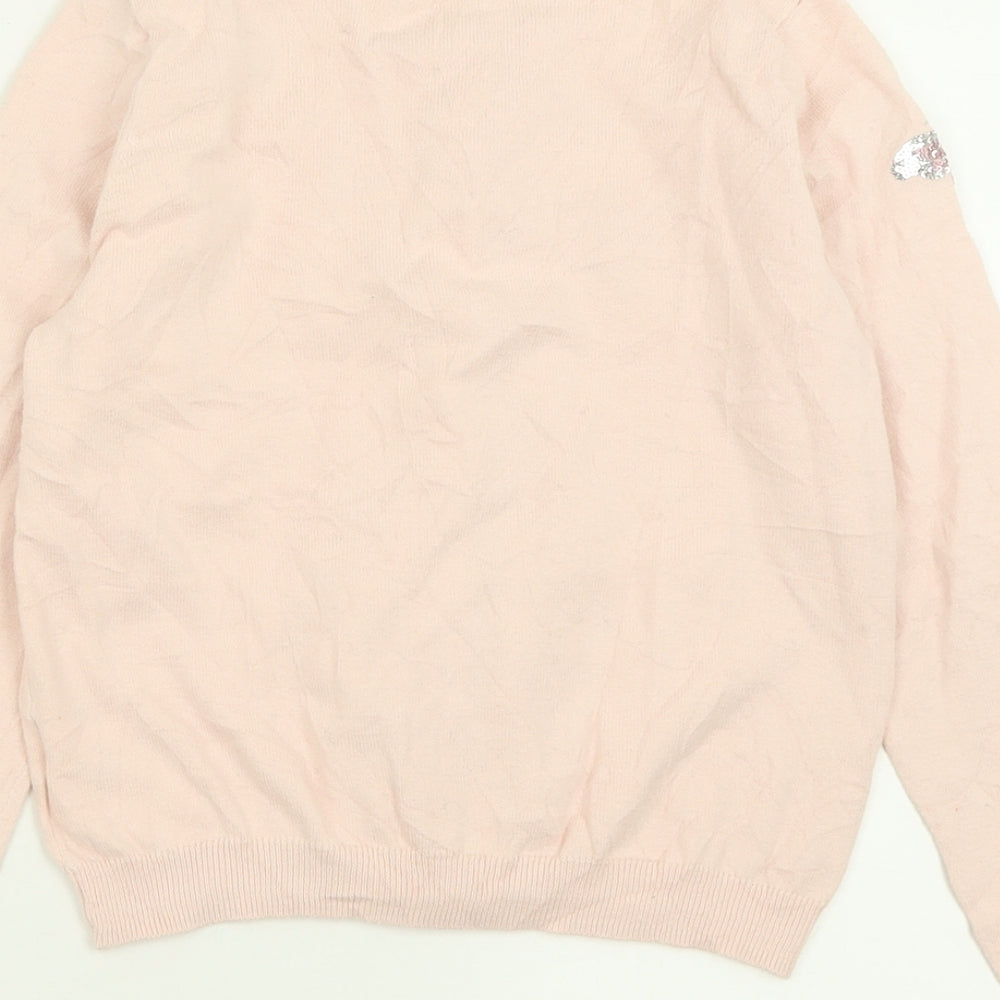 H&M Girls Pink Crew Neck  Cotton Cardigan Jumper Size 9-10 Years  Button - Butterfly Print