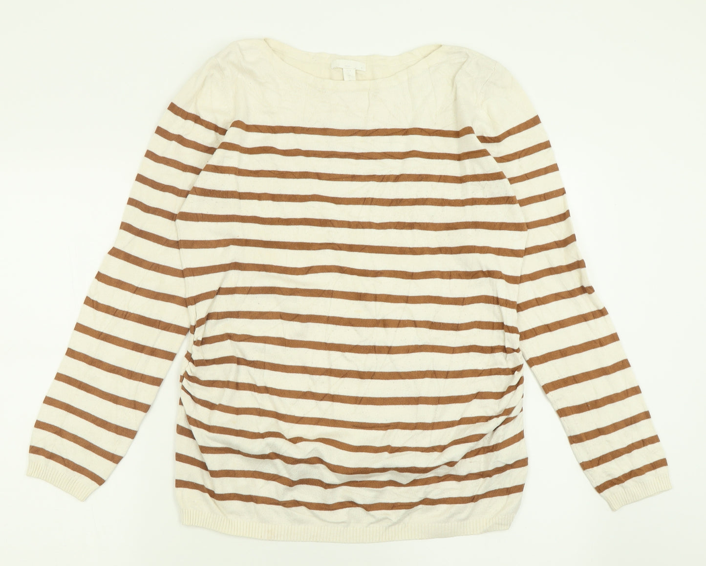 H&M Womens Ivory Boat Neck Striped Viscose Pullover Jumper Size L