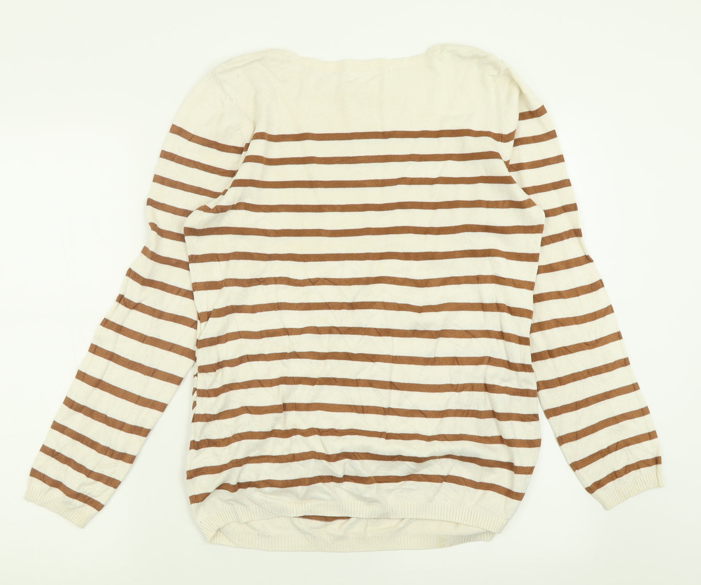 H&M Womens Ivory Boat Neck Striped Viscose Pullover Jumper Size L
