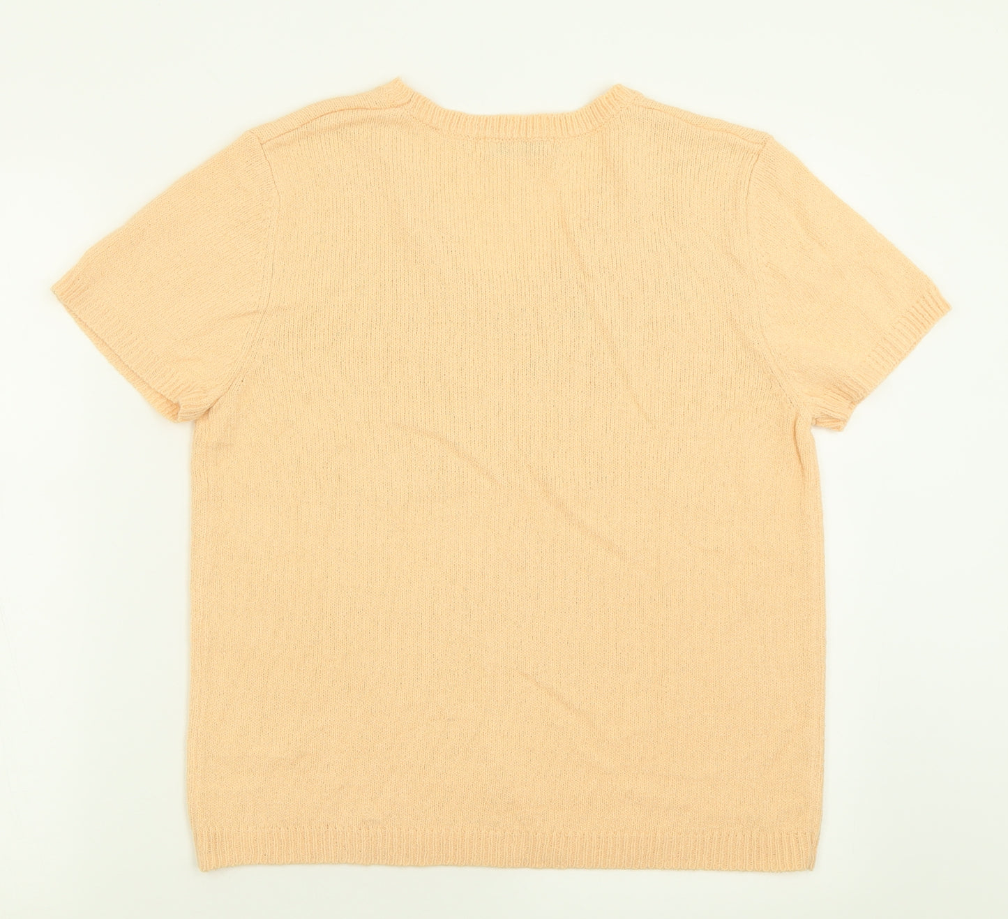 Editions Womens Orange Floral Acrylic Basic T-Shirt Size 12 V-Neck
