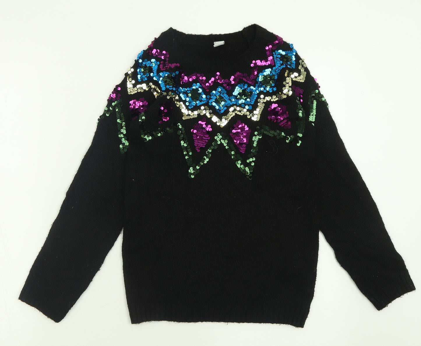 TU Girls Black Crew Neck  Acrylic Pullover Jumper Size 9 Years  Pullover