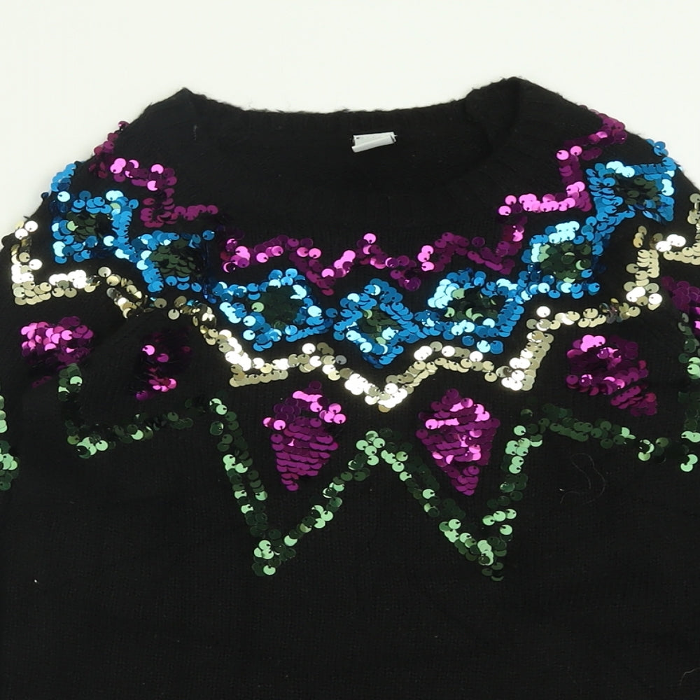TU Girls Black Crew Neck  Acrylic Pullover Jumper Size 9 Years  Pullover