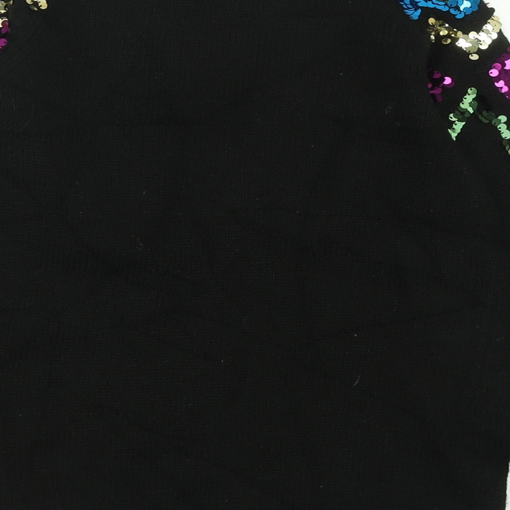 TU Girls Black Crew Neck  Acrylic Pullover Jumper Size 9 Years  Pullover