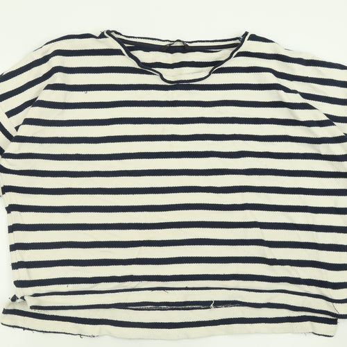 Dunnes Stores Womens White Crew Neck Striped Cotton Pullover Jumper Size XL