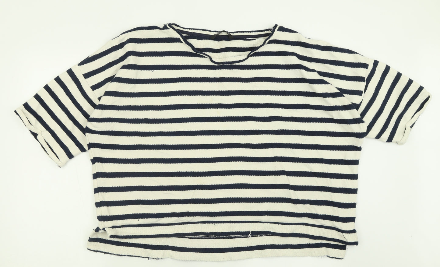 Dunnes Stores Womens White Crew Neck Striped Cotton Pullover Jumper Size XL
