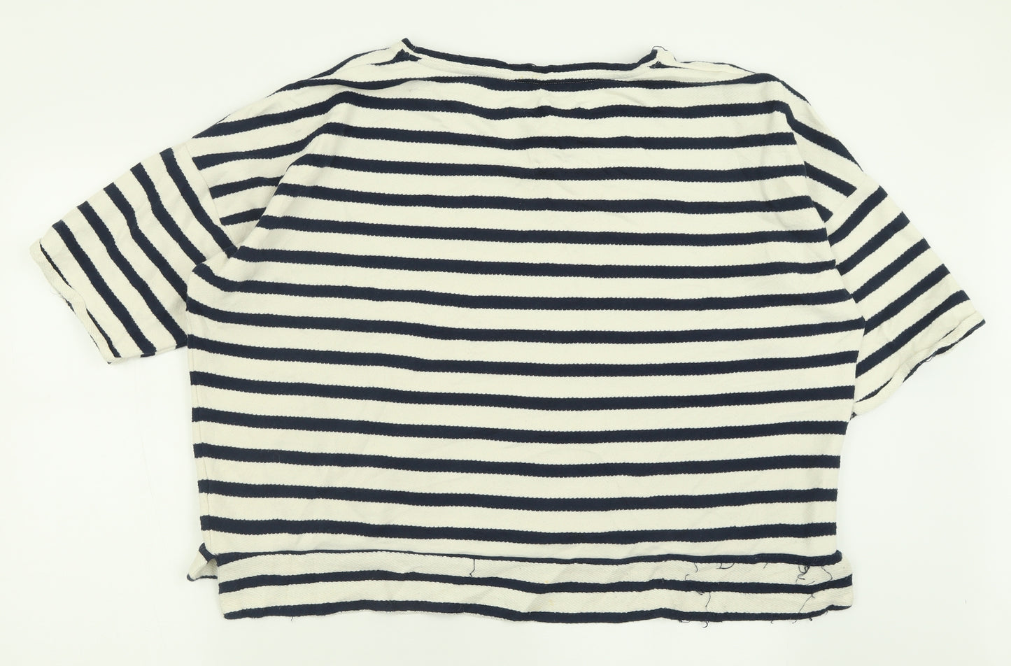 Dunnes Stores Womens White Crew Neck Striped Cotton Pullover Jumper Size XL